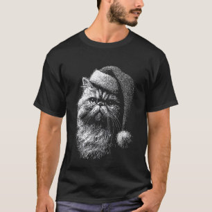 Camiseta gato persa de Navidad con sombrero de Santa Festiv