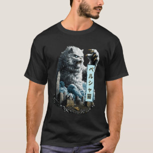 Camiseta Gato Persa Divertido Gato Blanco Kaiju Monstruo Ja