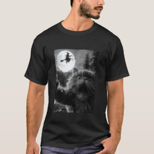 Camiseta Gato Persa Divertido Selfie Luna Llena Bruja Volad