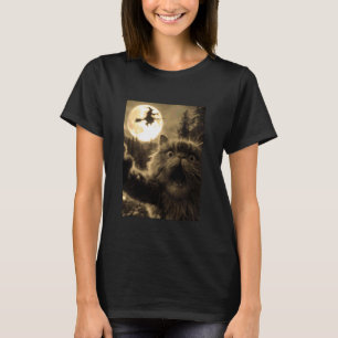 Camiseta Gato Persa Divertido Selfie Luna Llena Bruja Volad