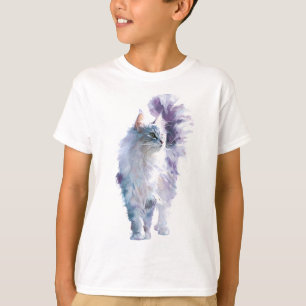 Camiseta Gato Persa Esponjoso Acuarela Pastel Etéreo Niños