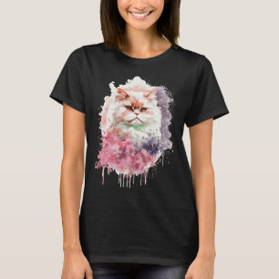 Camiseta Gato Persa Flor de Cerezo Japonesa Sak Acuarela