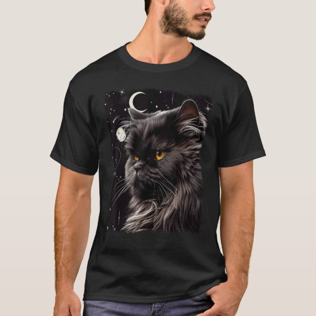 Camiseta Gato Persa Luna Creciente Y Estrellas (Anverso)