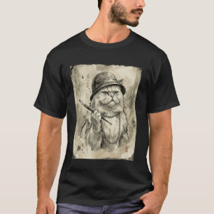 Camiseta Gato Persa Mafioso con Estilo de Tinta Japonesa en