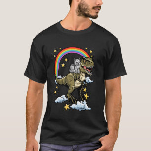 Camiseta Gato Persa Montando un Dinosaurio Dino