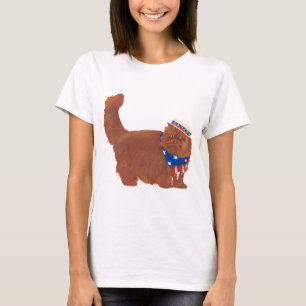 Camiseta Gato Persa Pelirrojo Patriótico de Pelo Largo