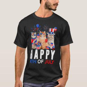 Camiseta Gato Persa Rojo Blanco Azul Lindo Patriótico Feliz