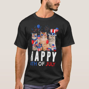 Camiseta Gato Persa Rojo Blanco Azul Lindo Patriótico Feliz