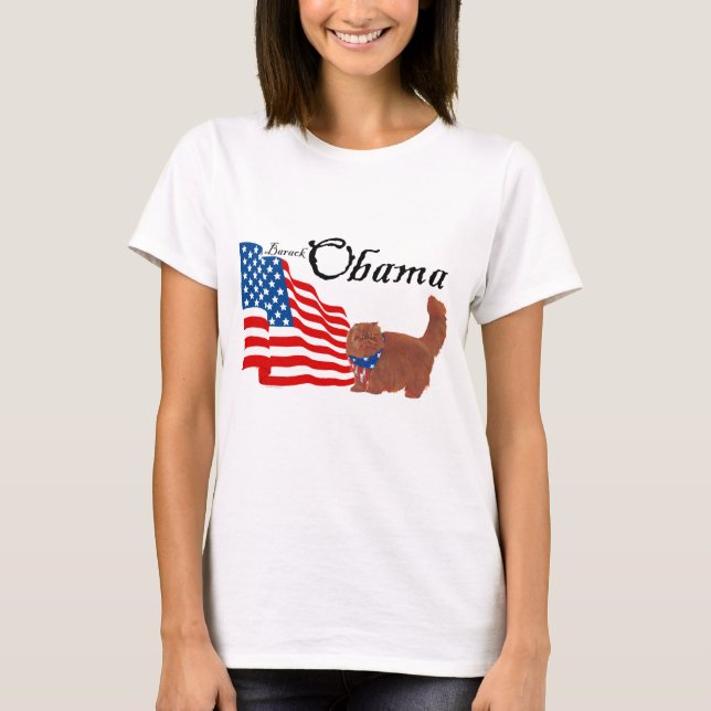 Camiseta Gato persa rojo para Obama (Anverso)
