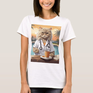 Camiseta Gato persa usando café para beber