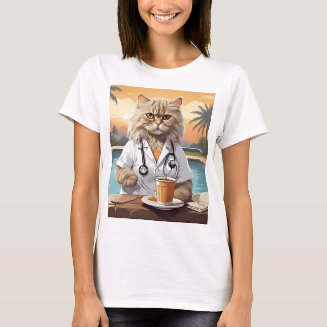 Camiseta Gato persa usando café para beber (Anverso)