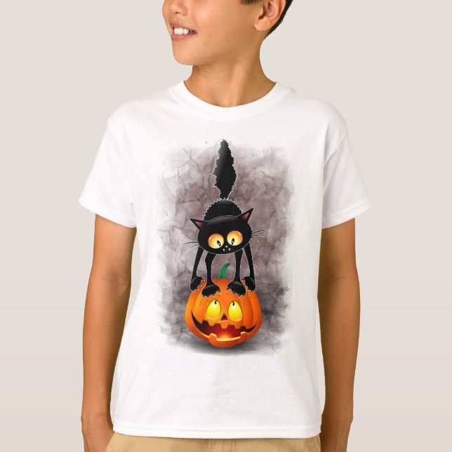 Camiseta Gato Personalizado asustado de Halloween en calaba (Anverso)