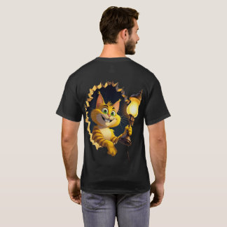 Camiseta Gato Personalizado caprichoso sosteniendo una lámp