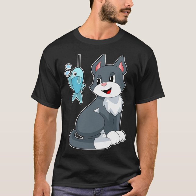 Camiseta Gato Pescador Pescando Peces (Anverso)