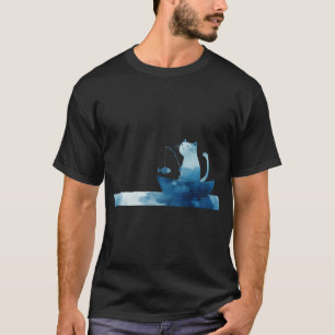 Camiseta Gato pescando en un bote pequeño