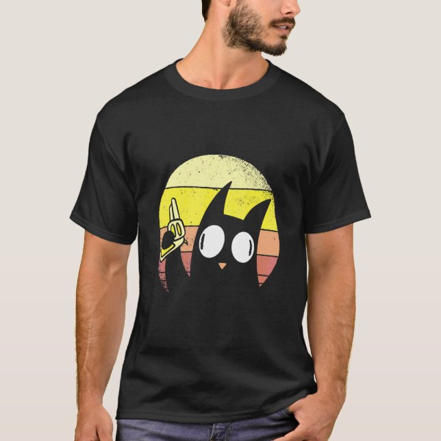 Camiseta Gato PEW PEW en Atardecer Retro Atardecer (Anverso)
