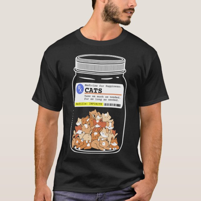 Camiseta Gato Píldoras Felices, Medicina Para La Felicidad  (Anverso)