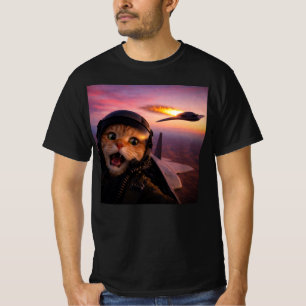 Camiseta Gato Piloto de Combate Divertido — Meme Antiguo de