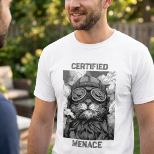 Camiseta Gato Piloto Divertido Fumando un Puro Blanco y Neg