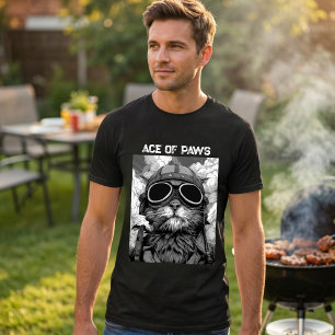 Camiseta Gato Piloto Divertido Fumando un Puro Blanco y Neg