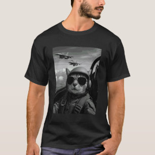 Camiseta Gato Piloto Genial Selfie Cazas Humor Gráfico C