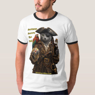 Camiseta Gato Pirata Azul Ruso: La Fortuna Favorece a los A