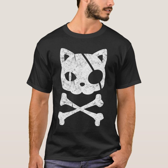Camiseta Gato pirata Gatito Kitten Halloween Skull Cross Bo (Anverso)