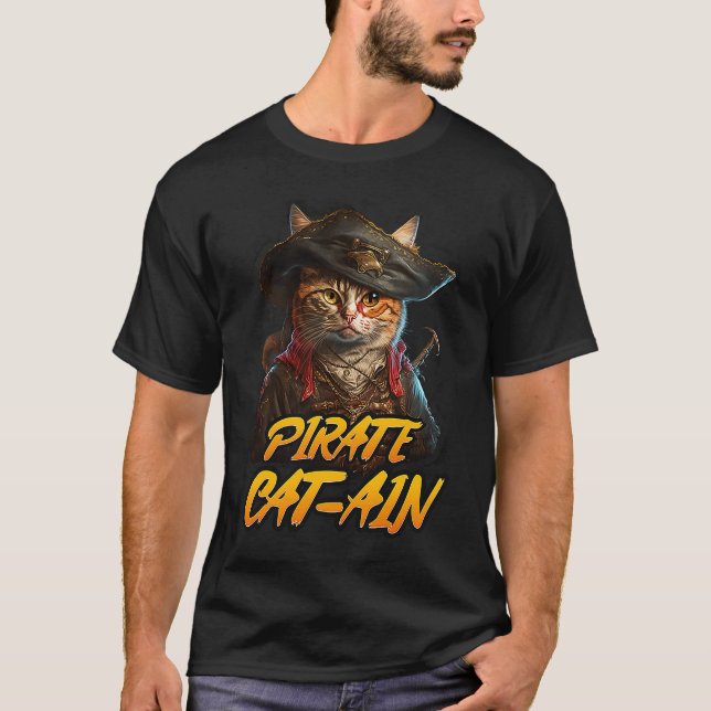 Camiseta Gato pirata mashup gato en gato capitán gatos (Anverso)