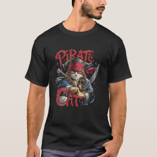 Camiseta Gato Pirata Retro Divertido Halloween Jolly Roger 