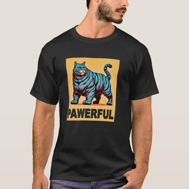 Camiseta Gato Poderoso Grande Rayado Azul Musculoso Poderos (Anverso)