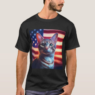 Camiseta Gato Polidáctilo Estadounidense Frente A La Bander