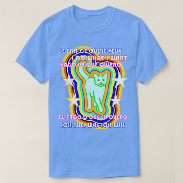 Camiseta Gato políglota que hago lo que quiero idiomas bili (Diseño del anverso)