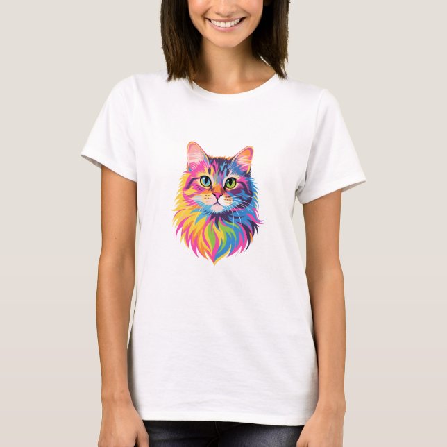 Camiseta Gato pop arcoiris - arte felino vibrante del vecto (Anverso)