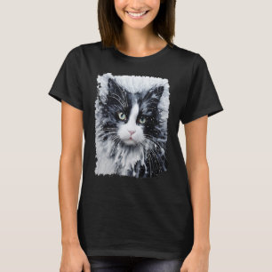 Camiseta Gato Pop Art Negro y Blanco