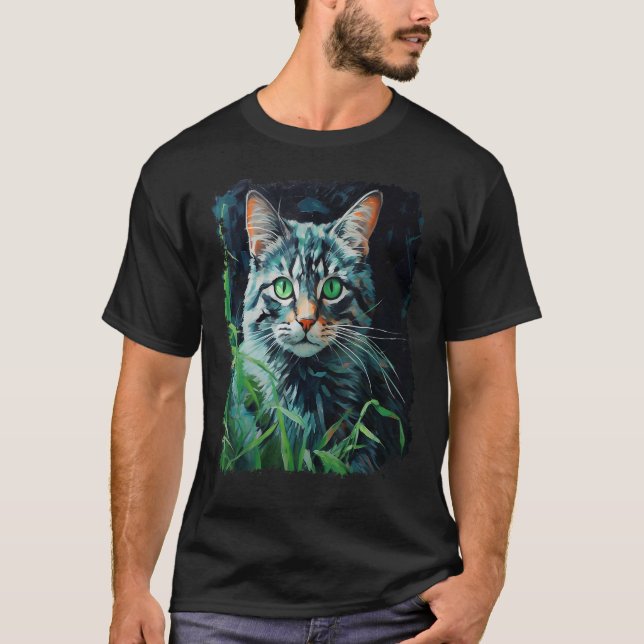 Camiseta Gato Pop Art Verde (Anverso)