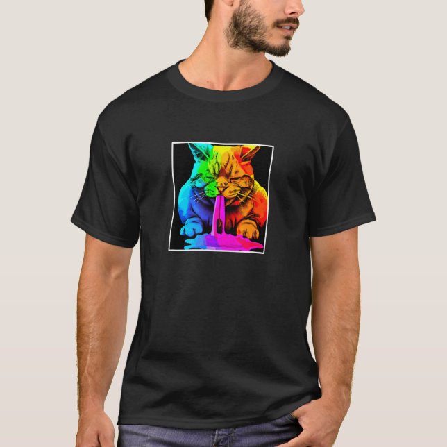 Camiseta Gato pop de arcoíris vomitando (Anverso)