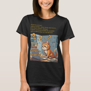 Camiseta Gato Programador Código Café Repetición Diseño