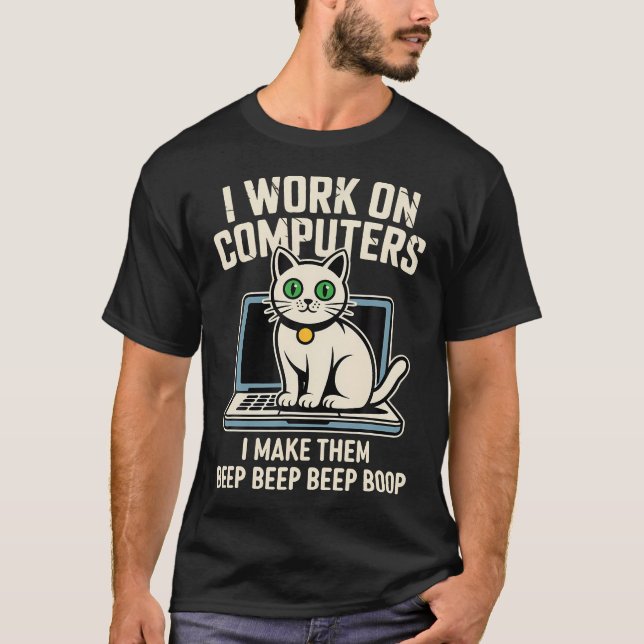 Camiseta Gato Programador de Computadora (Anverso)