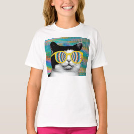 CAMISETA GATO PSICODELICO CON SUNGLASSES