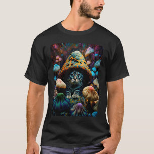 Camiseta Gato Psicodélico En El Bosque De Hongos