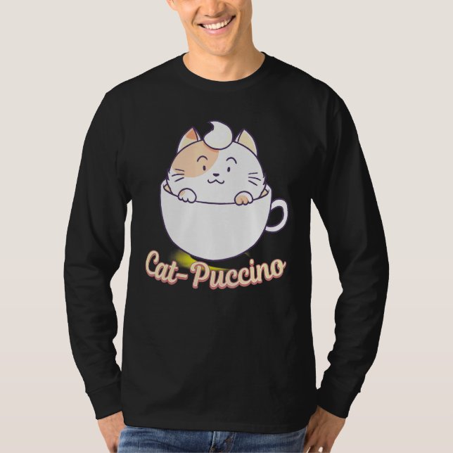 Camiseta Gato Puccino Cappuccino Gato Gato Bebida De Café (Anverso)