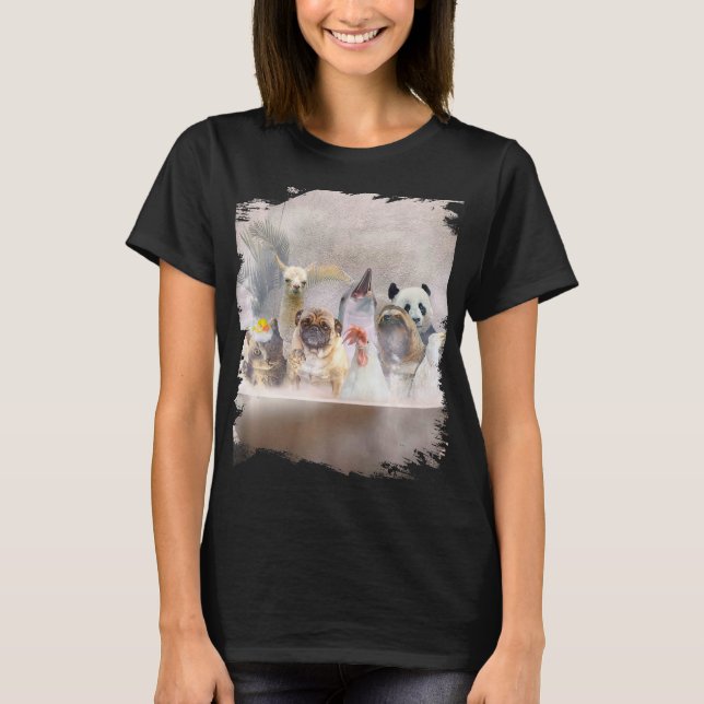 Camiseta Gato Pug Perro Pollo Lema Llama Baño Delfín Panda (Anverso)