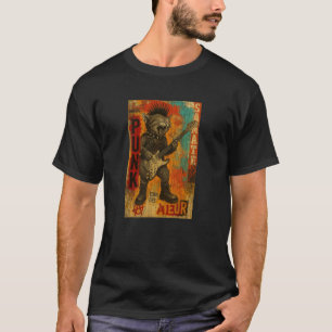 Camiseta Gato Punk con Guitarra Eléctrica con Mohawk Vinta