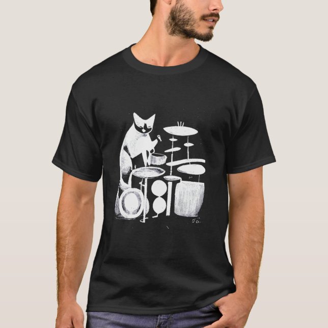 Camiseta Gato Punk Tocando Batería 2 (Anverso)