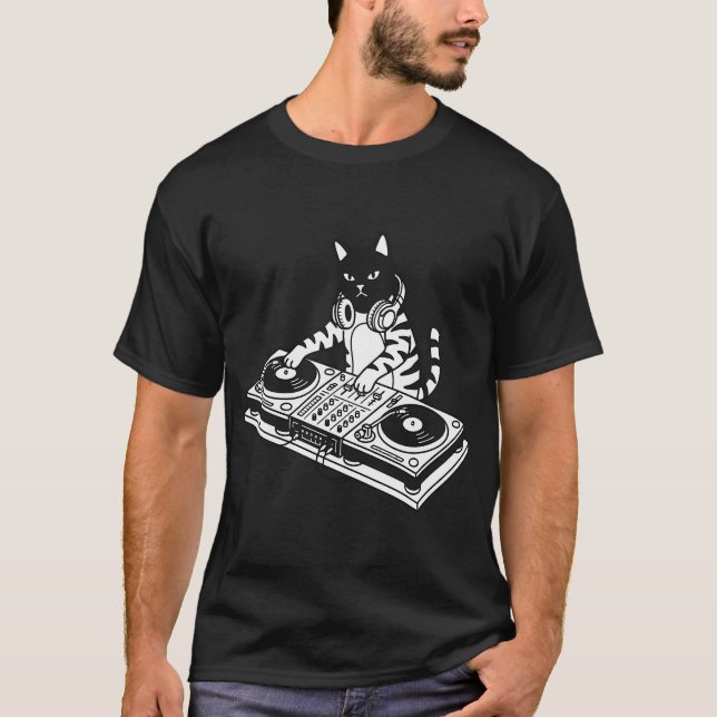 Camiseta Gato Punk tocando DJ Turntable (Anverso)