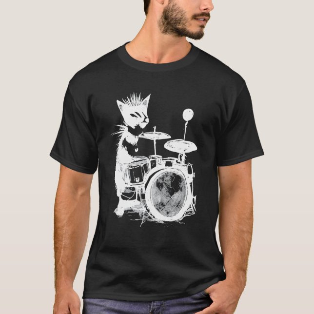 Camiseta Gato Punk Tocando la Batería 2 (Anverso)