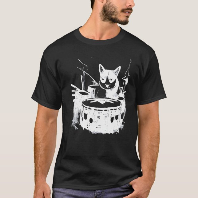 Camiseta Gato Punk Tocando la Batería  4 (Anverso)