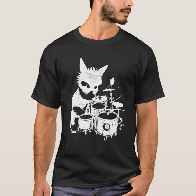 Camiseta Gato Punk Tocando la Batería 5 (Anverso)