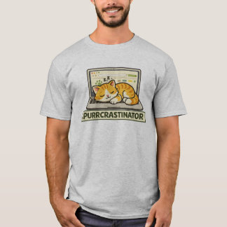 Camiseta Gato Purrcrastinador Divertido Durmiendo en el Tec