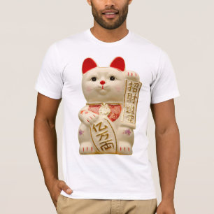 Camiseta Gato que agita japonés de la buena suerte del gat